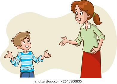 mother talking to her child, mom having a good time with her child, motherhood, parenting concept vector Illustration