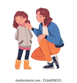 Mother Talking to Her Sad Daughter Supporting and Soothing Her Vector Illustration