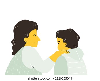 Mamá hablando con un niño y ella lo entiende, hablando con el concepto de niño. Ilustración vectorial plana.