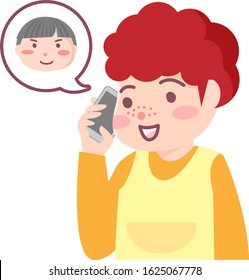 Mother talking with son on mobile phone.