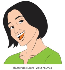 A mother talks and laughs facing the camera. Illustration in colors and vector format.  