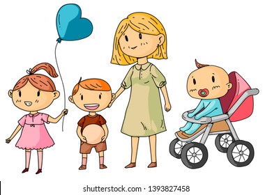 Mother or teacher with little children