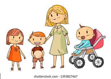 Mother or teacher with little children