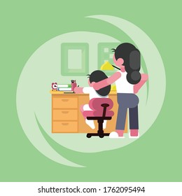 Mother teaching or helping daughter doing home work in home,home school education, relationship and family, communication and conversation concept
        flat vector design ,illustration vector