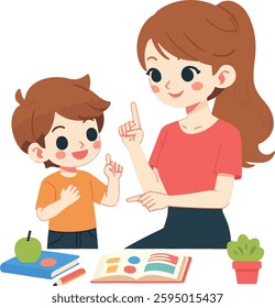 Mother Teaching Her Child Illustration Educational Vector Art Style	
