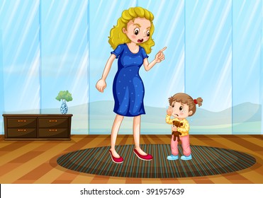 Mother teaching her child a lesson illustration