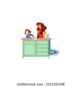 Mother teaching her daughter to cook dough vector illustration