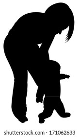 mother teaching walking to her baby