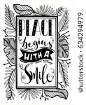 Mother Teresa Quote on white background. Peace begins with A Smile. Hand Lettering. Modern Calligraphy. Handwritten Inspirational motivational quote.