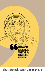 Mother Teresa Vector Portrait. Saint Teresa Quote On Smile.