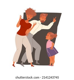 Mother And Their Daughter Arguing. Girl Shouting At Her Parents. Family Communication Concept Vector Illustration