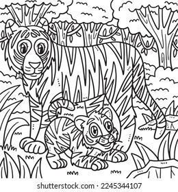 Mother Tiger and Cub Coloring Page for Kids