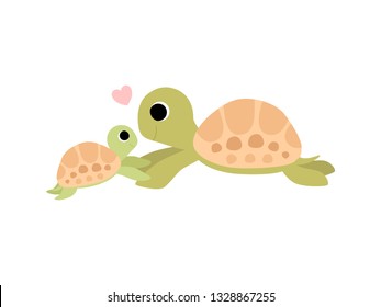 Mother Tortoise and Its Baby, Cute Turtles Family Vector Illustration