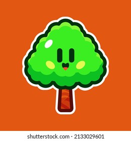 Mother Tree Sticker Cute cartoon with funny kawaii faces.