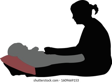 mother trying to get sleep the baby, silhouette vector