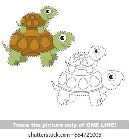Mother Turtle with Baby to be traced only of one line, the tracing educational game to preschool kids with easy game level, the colorful and colorless version.