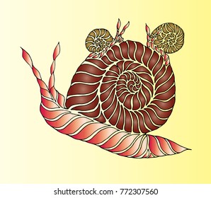 Mother and two baby snails vector drawing illustration, family