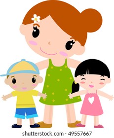 mother and two children