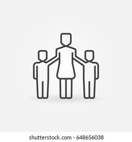 Mother with two children icon. Vector family symbol or design element in thin line style