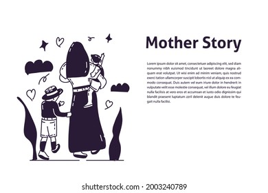 Mother and two kids hand drawn illustration