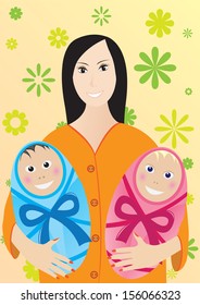 Mother with two small children