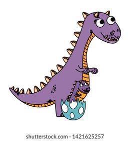 mother tyrannosaurus rex with baby breaking the shell egg