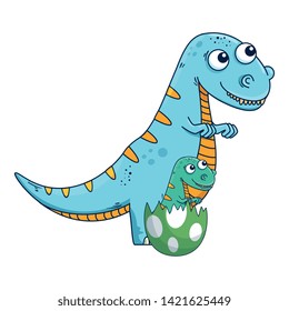 mother tyrannosaurus rex with baby breaking the shell egg