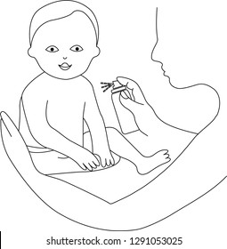 Mother using spray on the skin of the baby