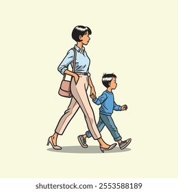 a mother walking with her son