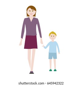 Mother walking with her son