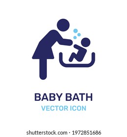 Mother washing baby in bath tub icon. Vector illustration