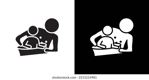 Mother washing baby in bath tub icon Thin line flat illustration