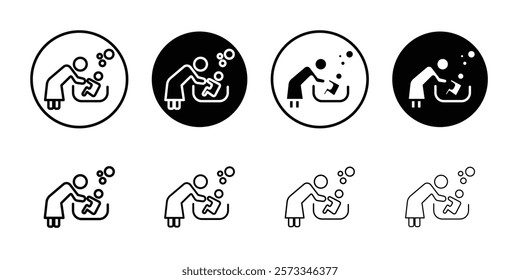 Mother washing baby in bath tub icon vector line logo mark or symbol set collection outline style