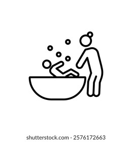 Mother washing baby in bath tub icon vector outline logo sign