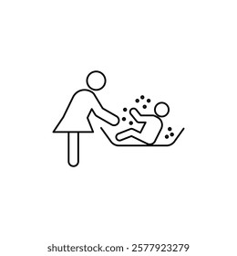 Mother washing baby in bath tub icon Flat illustration sign