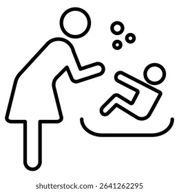 Mother washing baby in bath tub icon simple flat icon vector symbol