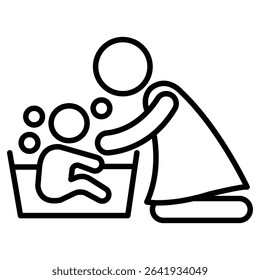 Mother washing baby in bath tub icon Thin line vector design