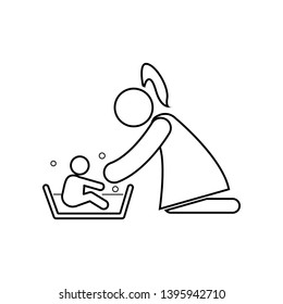 Mother washing her child 's with love icon. Element of family for mobile concept and web apps icon. Outline, thin line icon for website design and development, app development