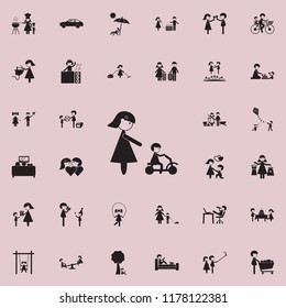 mother watches the child on a bicycle icon. Family icons universal set for web and mobile