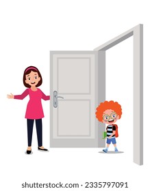 mother welcomes her boy at the door