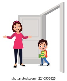 mother welcoming her child at the door