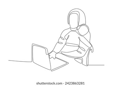 A mother who is working in the office. Working mom one-line drawing