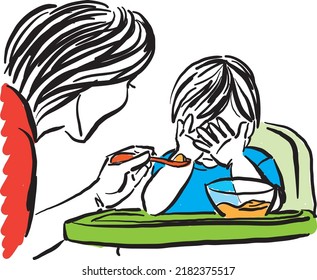 Mother Woman Feeding Child Food Healthy Concept Vector Illustration