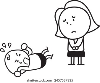 A mother, woman makes a sad face in front of a crying child