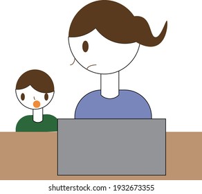 Madre trabajando con su hijo