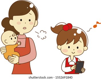 Mother worried about child using smartphone