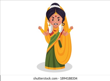 Mother Yashoda is angry. Vector graphic illustration. Individually on a white background.