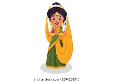 Mother Yashoda is doing greet. Vector graphic illustration. Individually on a white background. 