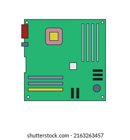 A motherboard with all the circuits and card - Technology Illustration - vector , icon