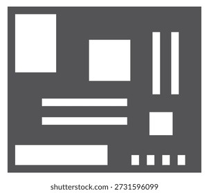 Icono negro de la placa base. Hardware de la computadora. Circuito tecnológico